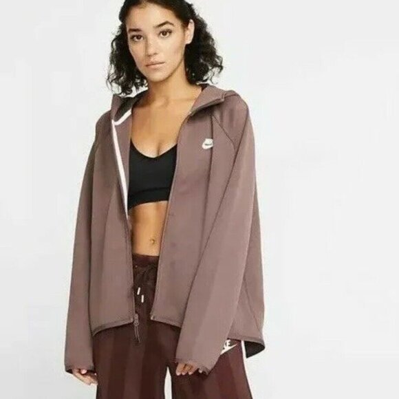 Nike Women's Tech Fleece Cape Full Zip Sweatshirt Brown/Purple Medium EUC - Picture 1 of 6